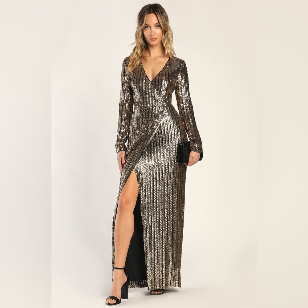 Lulus Love Lasts Forever Gold Sequin Long Sleeve Maxi Dress